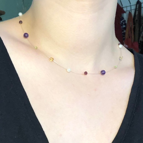 Stunning vintage illusion floating gemstone and pearl necklace - Picture 2 of 2